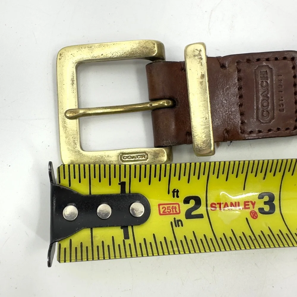 Coach Brown Leather Belt Mens 42 Woven Braided Classic Logo Brass Buckle Brown